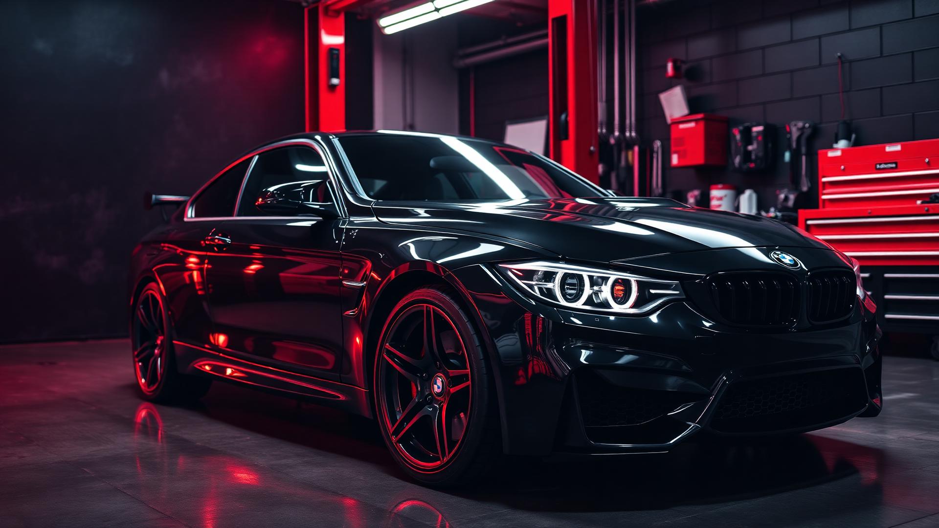 Black sports car in BG Automotive shop